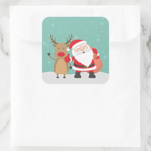 とても可愛いサンタクロースとトナカイのシール スクエアシール (バッグ)