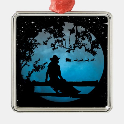 とても可愛い女性のカーボーイとサンタのクリスマスオーナメント メタルオーナメント (正面)