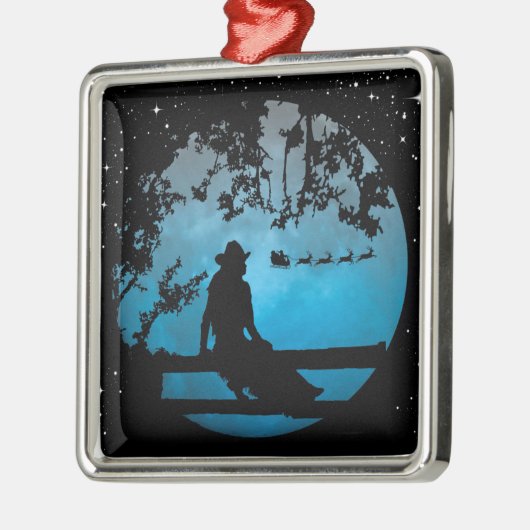 とても可愛い女性のカーボーイとサンタのクリスマスオーナメント メタルオーナメント (左)