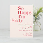 とても嬉しい ６０ ボールド ピンク ６０歳の誕生日パーティー 招待状 (スタンド正面)