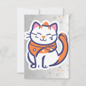 とても幸せな白とピンクのスーツ猫 フラット サンクス サンキューカード (正面)