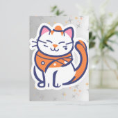 とても幸せな白とピンクのスーツ猫 フラット サンクス サンキューカード (スタンド正面)