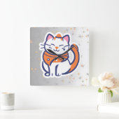 とても幸せな白とピンクのタキシード猫の壁時計 スクエア壁時計 (ホーム)