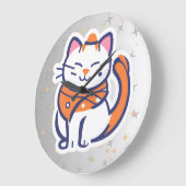 とても幸せな白とピンクのタキシード猫の壁時計 ラージ壁時計 (傾斜)