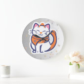 とても幸せな白とピンクのタキシード猫の壁時計 ラージ壁時計 (ホーム)