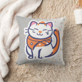 とても幸せな白とピンクのタキシード猫の投げピロ クッション (ブランケット)