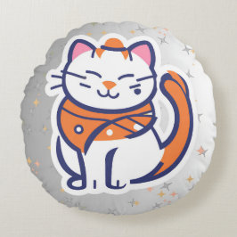 とても幸せな白とピンクのタキシード猫RoundPillow ラウンドクッション