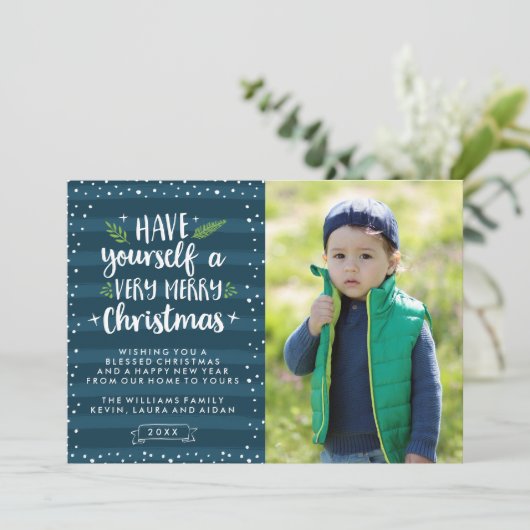 とても愉快なクリスマス | ネイビーストライプズの写真カード シーズンカード (スタンド正面)