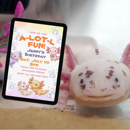 とても楽しいかわいいウーパールーパーの誕生日 招待状
