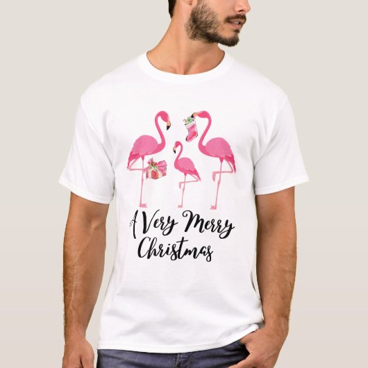 とても楽しいクリスマスのフラミンゴ 挨拶 Tシャツ (正面)
