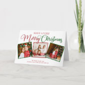 とても楽しいクリスマスを過ごす3写真赤い緑 シーズンカード (正面)