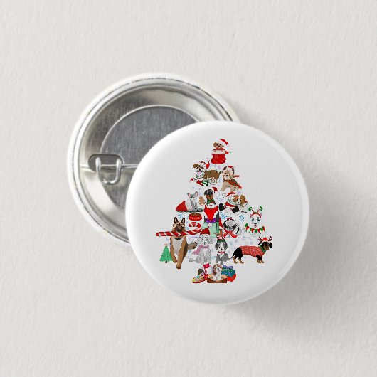 とても楽しいワンちゃんのクリスマス 缶バッジ (正面&裏面)