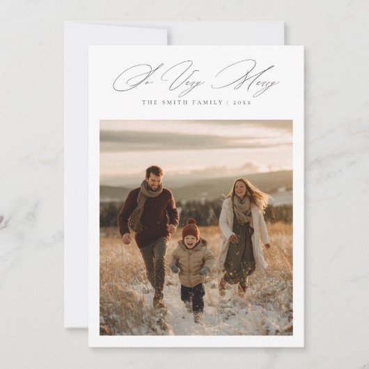 とても楽しい エレガントな手書きのクリスマスカード 雪の家族写真 シーズンカード (正面)