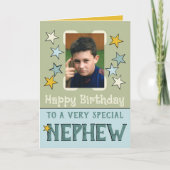 とても特別な甥の緑の青い写真の誕生日 カード (正面)