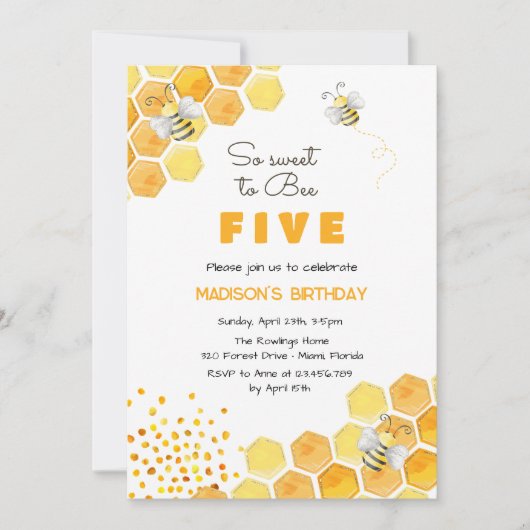 とても甘いビー子供の誕生日 招待状 (正面)