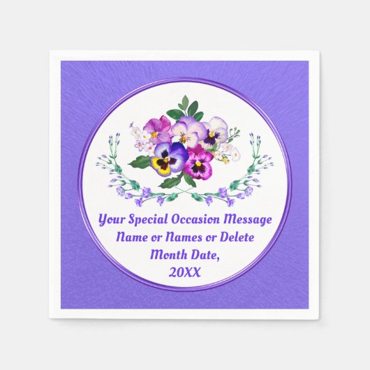 とても素敵なパーソナライズされた、パンジーの紙ナプキン スタンダードカクテルナプキン (正面)