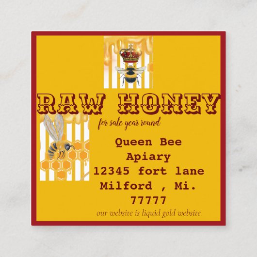 とても美しい生のハニーラベル スクエア名刺 (裏面)