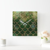 とても美しい虹色のパールがかったきらきらしたマーメイドのうろこ スクエア壁時計 (ホーム)