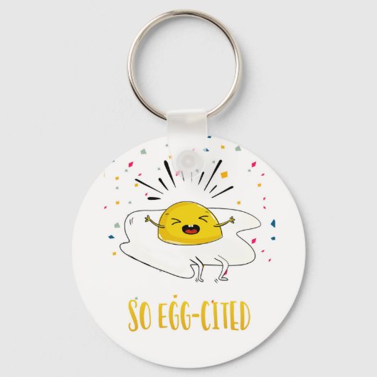 とても興奮した新しい仕事の新しい家の卵 キーホルダー (正面)