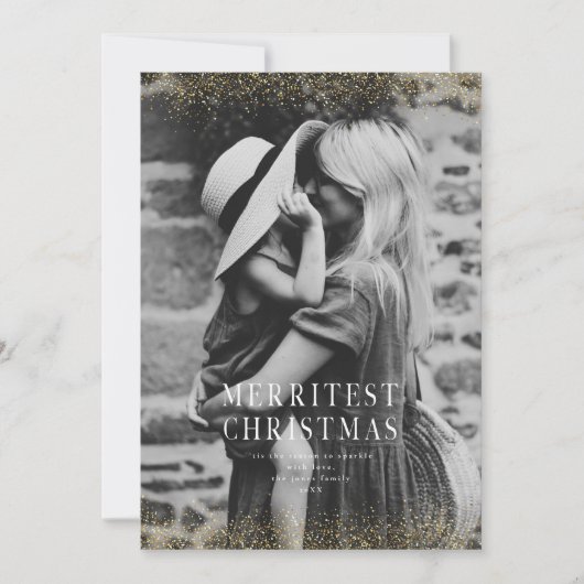 とても輝くクリスマスのグリッターゴールド写真 招待状 (正面)