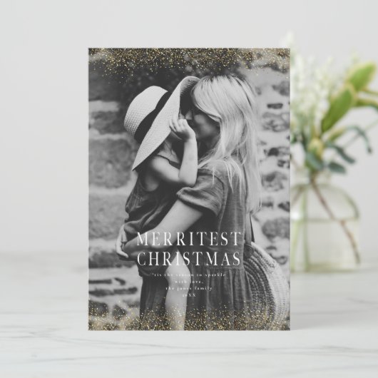 とても輝くクリスマスのグリッターゴールド写真 招待状 (スタンド正面)
