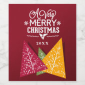 とても陽気なクリスマス |様式化された木 |編集可能 ワインラベル (シングルラベル)