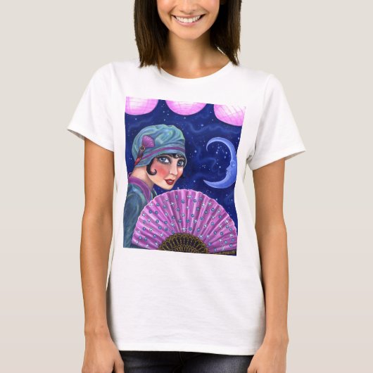 とどろく二十代のフラッパーの女の子ファンの月の星 Tシャツ (正面)