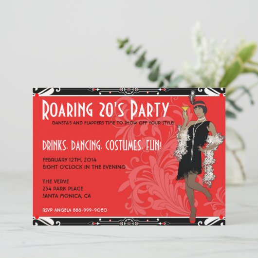 とどろく20年代のアフリカのフラッパーの女の子の招待状 招待状 (スタンド正面)