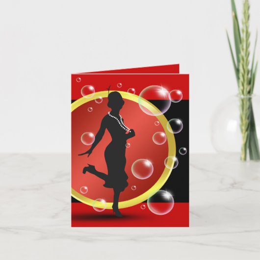 とどろく20年代のフラッパーの女の子のサンキューカード サンキューカード (正面)