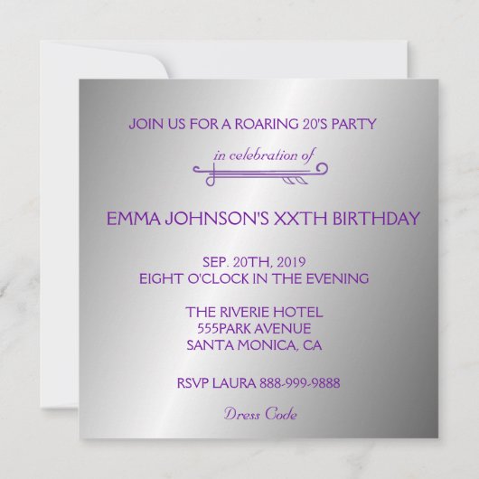とどろく20年代のフラッパーの女の子のレトロのパーティの招待状 招待状 (裏面)