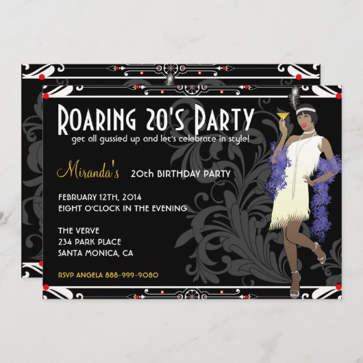 とどろく20年代のフラッパーの女の子のレトロの招待状 招待状 (正面/裏面)