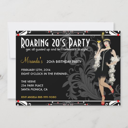 とどろく20年代のフラッパーの女の子のレトロの招待状 招待状 (正面)