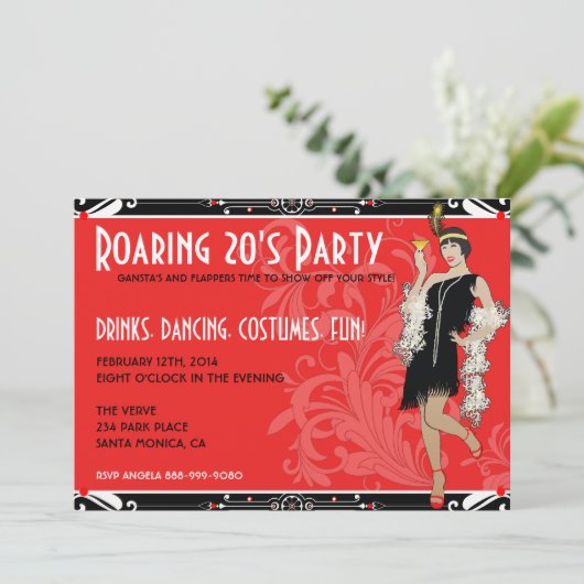 とどろく20年代のフラッパーの女の子のレトロの招待状 招待状 (スタンド正面)