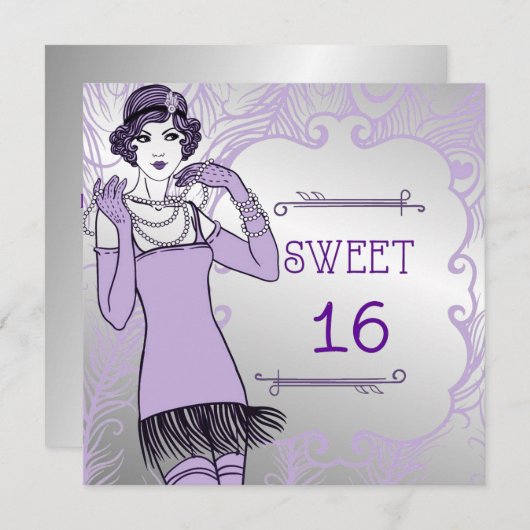 とどろく20年代のフラッパーの女の子のレトロの菓子の第16パーティー 招待状 (正面/裏面)