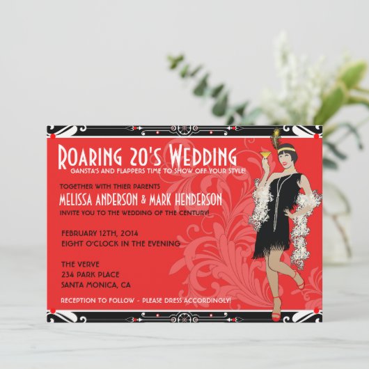 とどろく20年代のフラッパーの衣裳の結婚式招待状 招待状 (スタンド正面)