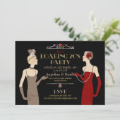 とどろく20年代のフラッパーの金ゴールドのグリッターの赤く黒いレトロ 招待状 (スタンド正面)