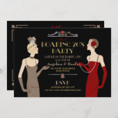 とどろく20年代のフラッパーの金ゴールドのグリッターの赤く黒いレトロ 招待状 (正面/裏面)