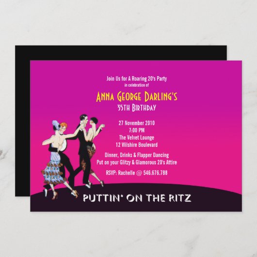 とどろく20年代ジャズパーティーのテーマの招待状 招待状 (正面/裏面)