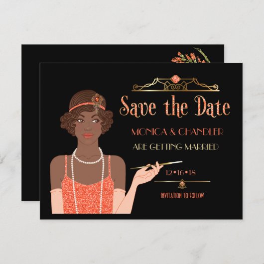 とどろく20sアフリカ系アメリカ人のフラッパーは日付を救います 招待状 (正面/裏面)