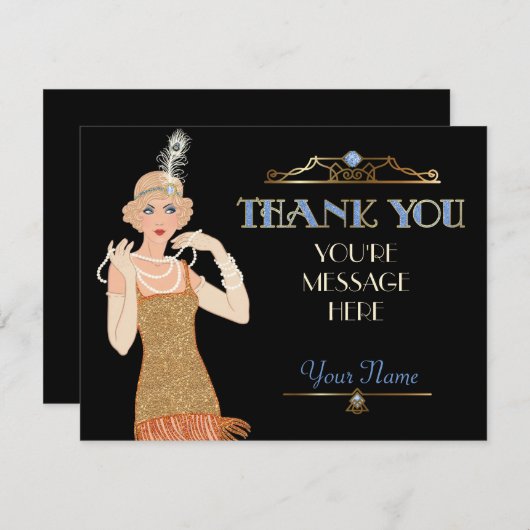 とどろく20sフリンジの服の羽のフラッパーは感謝していしています サンキューカード (正面/裏面)