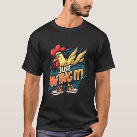とにかくウィングだ!面白いニワトリ Tシャツ (正面)