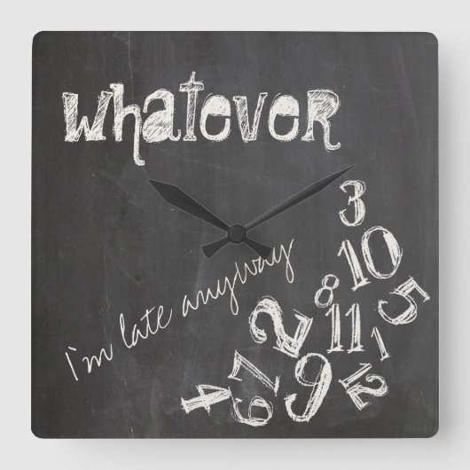 とにかく遅れちゃったヴィンテージChalkboard スクエア壁時計 (正面)