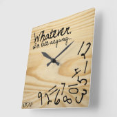 とにかく遅れちゃった。木目フェイク背景 スクエア壁時計 (傾斜)