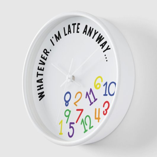 とにかく遅刻だおもしろいカラフルろ 壁時計 (傾斜)