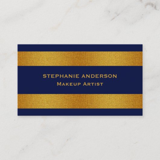 とはっきりしたブルーエレガント金ゴールドストライプのメイクアップアーティスト 名刺 (正面)