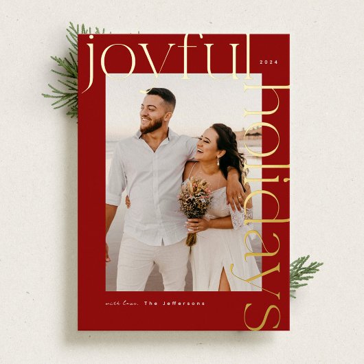 とはっきりした光沢のあるモダン金ゴールド・ホリデー・フォト・カード 箔シーズンカード