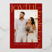 とはっきりした光沢のあるモダン金ゴールド・ホリデー・フォト・カード 箔シーズンカード (正面)