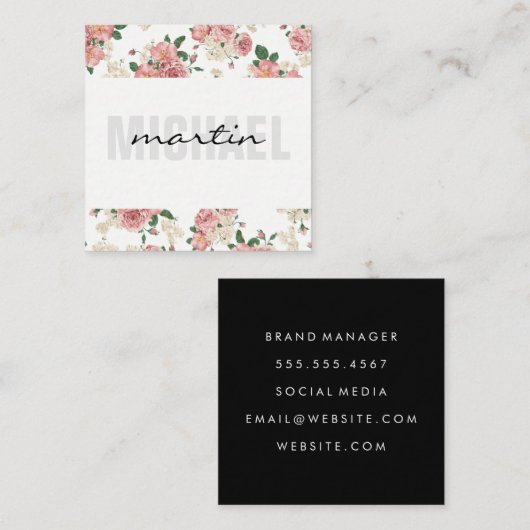 とはっきりした文字の花エレガントのトリム模様 スクエア名刺 (正面/裏面)