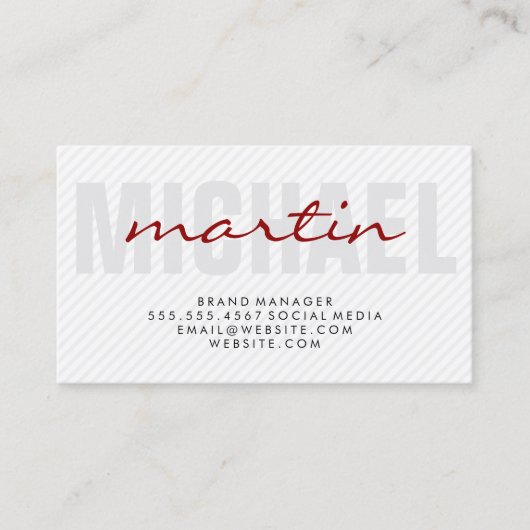 とはっきりした文字（赤）のストライプ 名刺 (正面)