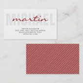 とはっきりした文字（赤）のストライプ 名刺 (正面/裏面)
